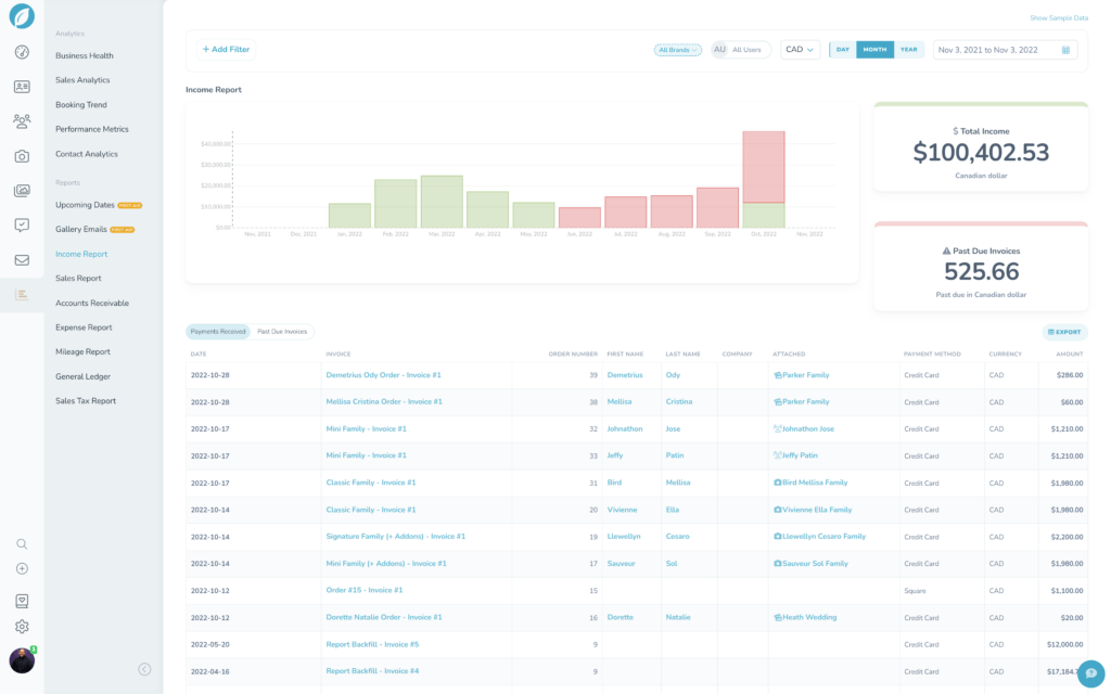 Screenshot of Reports Page
