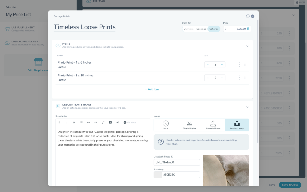 Sprout Studio Package Pricing Builder