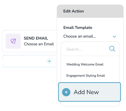 Add New button inside of an Email Template selection dropdown menu